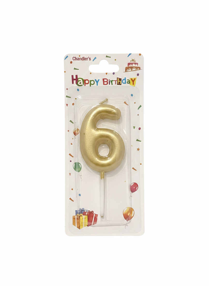 Chandler's Happy Birthday Gold Number 6 Candle
