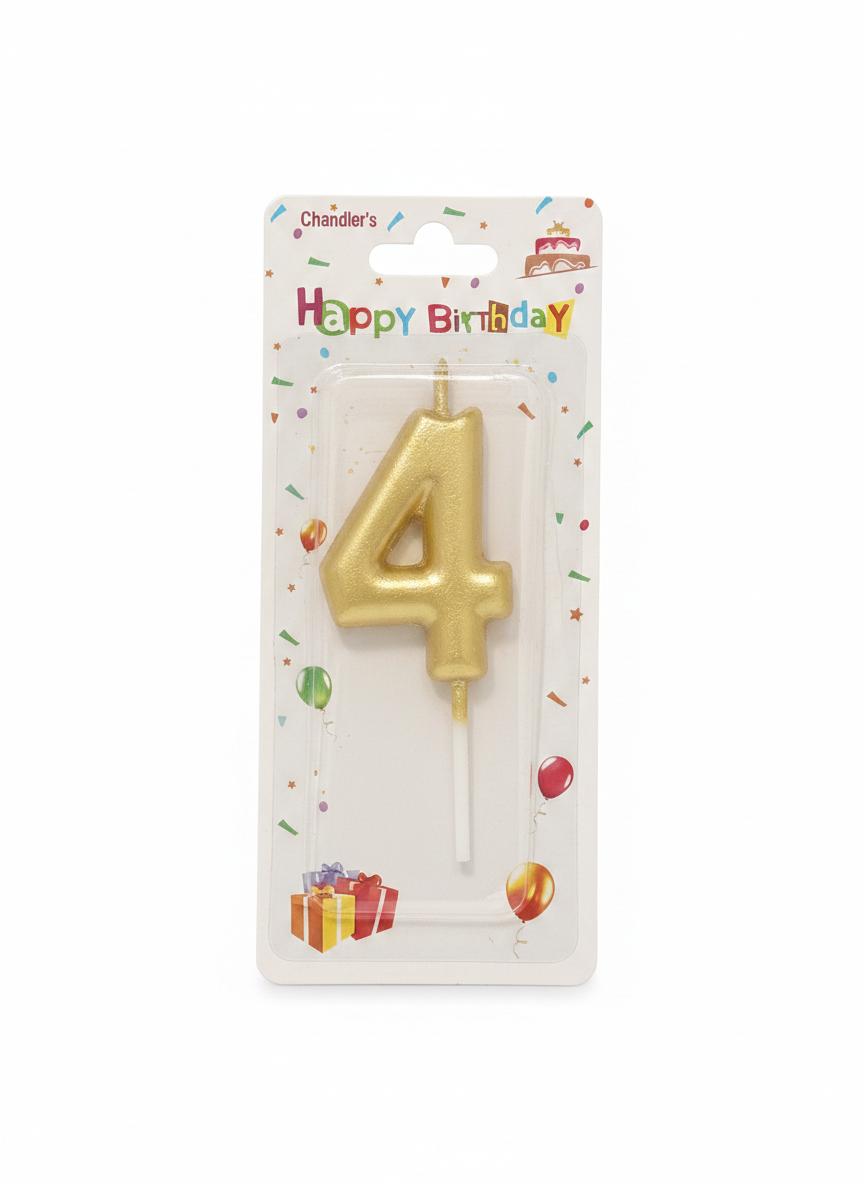 Chandler's Happy Birthday Number 4 Gold Candle