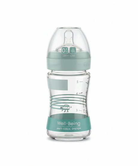 Chicco Well-Being Glass Anti-Colic Feeding Bottle 0+M, 150ml