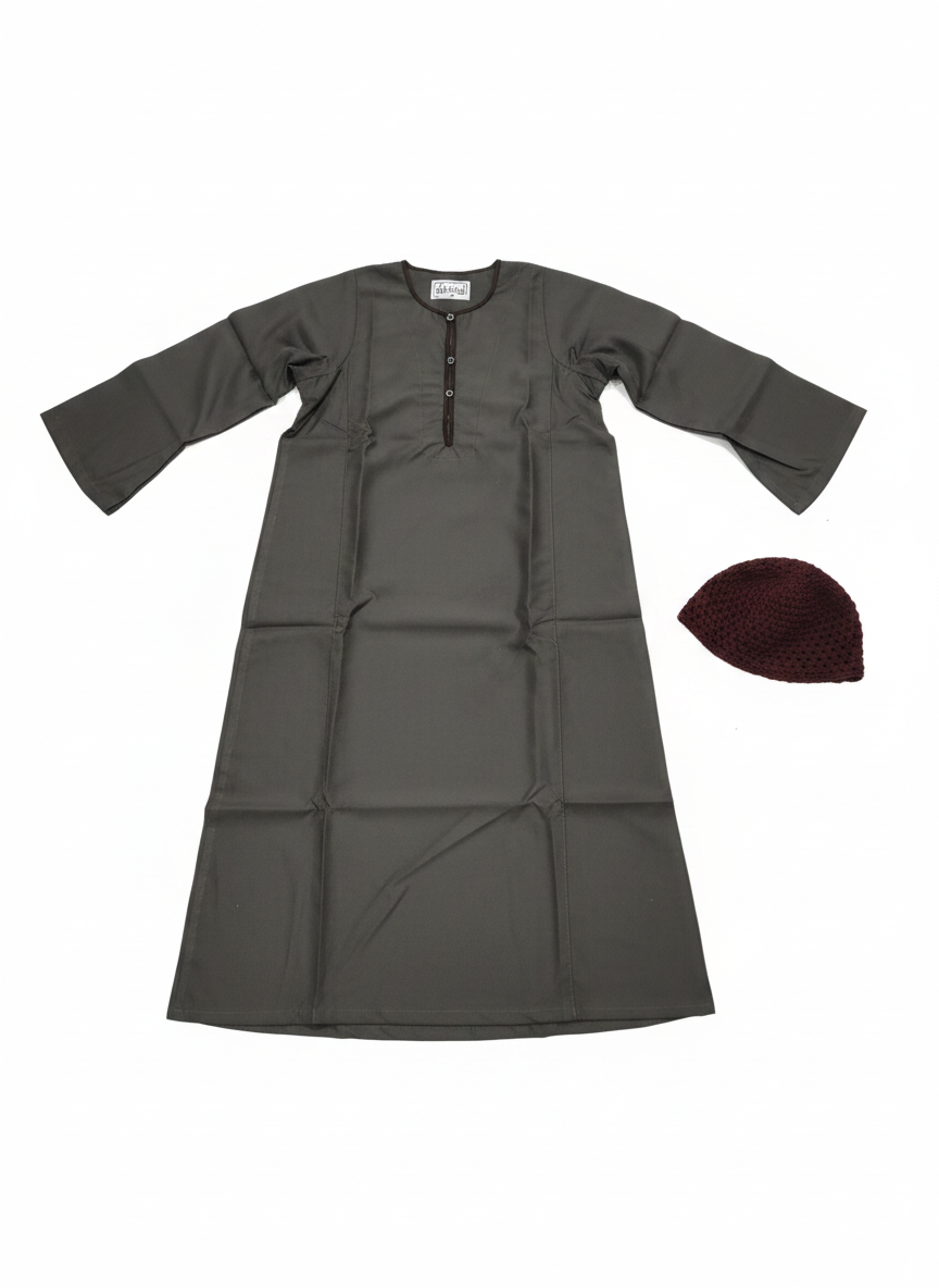 Children's Modest Thobe and Kufi Set (Khaki) ( Size 4 )  Costume