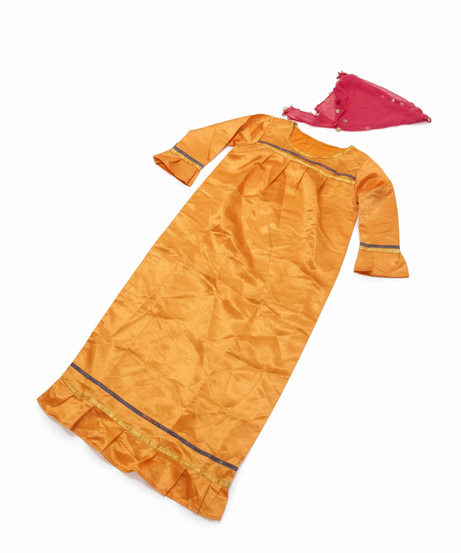 Children's Traditional Orange Gown Dress-Up Costume with Embellished Scarf