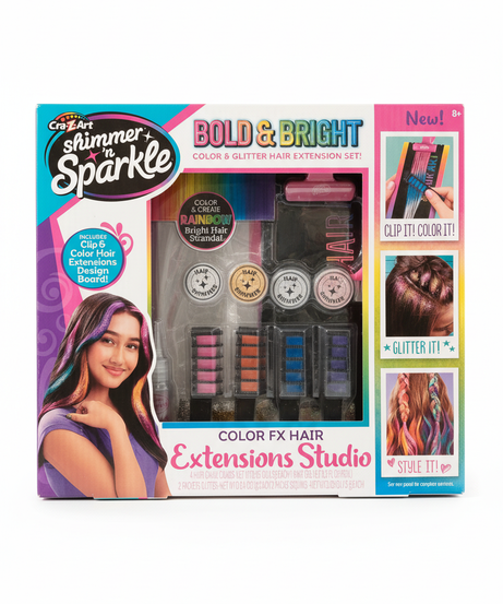 Cra-Z-Art Shimmer 'n Sparkle Bold & Bright Color & Glitter Hair Extension Set - Color FX Hair Extensions Studio