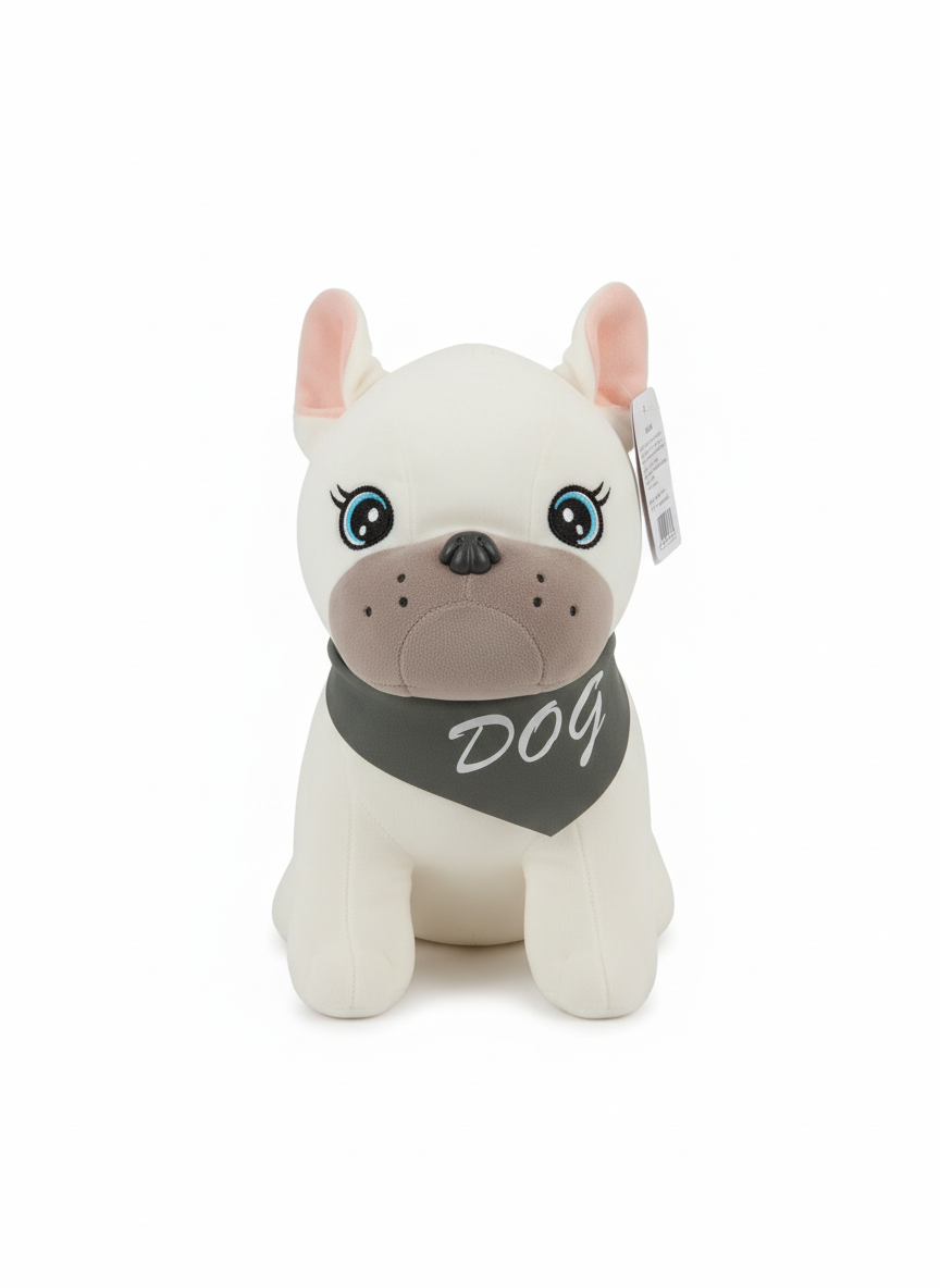 Cream French Bulldog Plush Toy with "DOG" Bandana 22 Cm