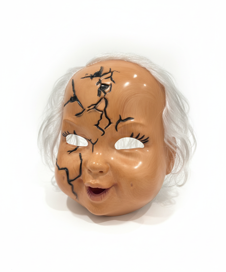 Creepy Cracked Doll Face Mask with White Hair
