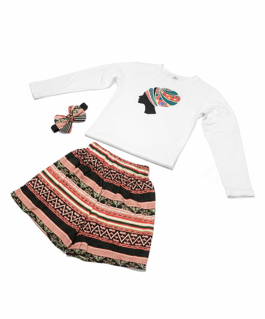 African girl Two-Piece Outfit with Matching Hair Bow