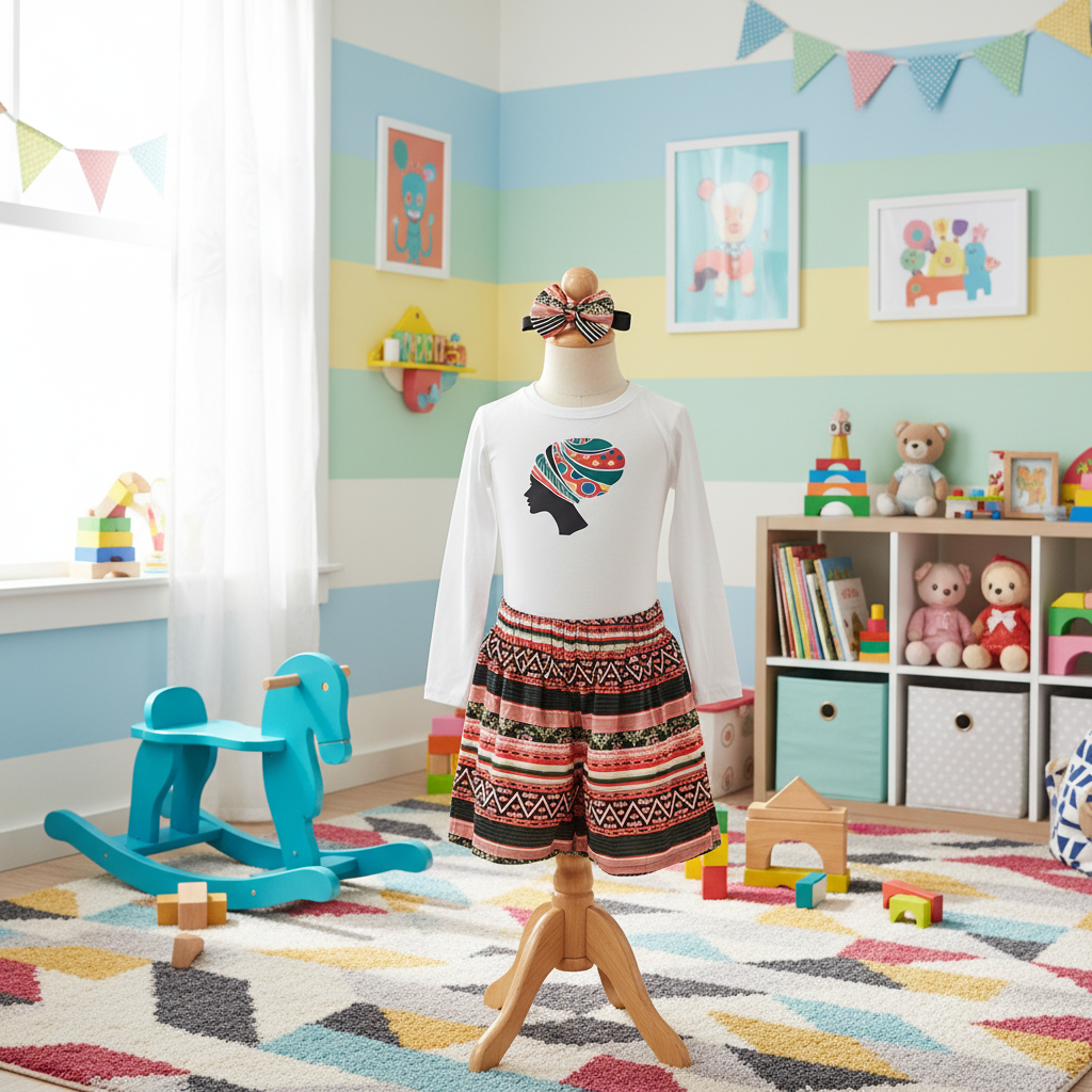 African girl Two-Piece Outfit with Matching Hair Bow