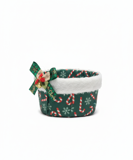 Festive Christmas Fabric Storage Basket with Jingle Bell Bow