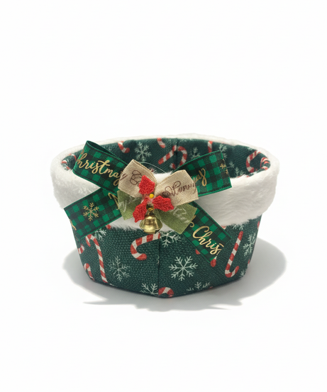 Festive Christmas Fabric Storage Basket with Jingle Bell Bow