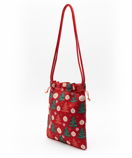 Festive Christmas Tree & Ornament Drawstring Shoulder Bag