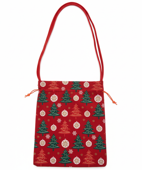 Festive Christmas Tree & Ornament Drawstring Shoulder Bag