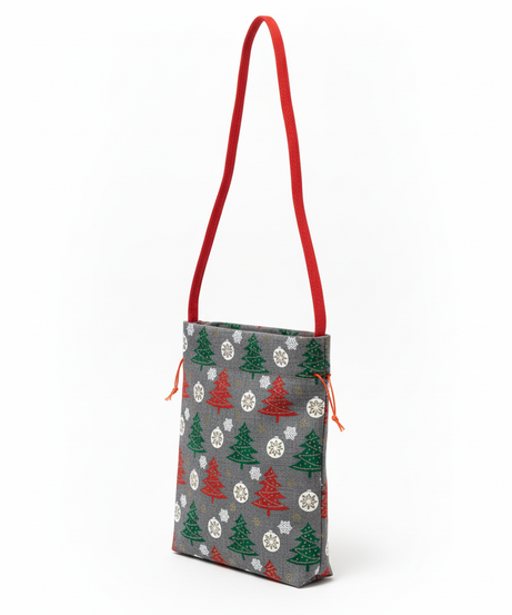 Festive Christmas Tree & Snowflake Drawstring Bag