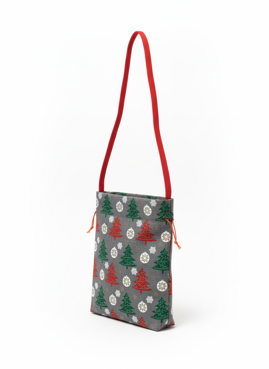 Festive Christmas Tree & Snowflake Drawstring Bag
