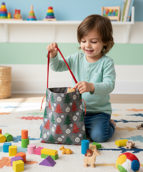 Festive Christmas Tree & Snowflake Drawstring Bag