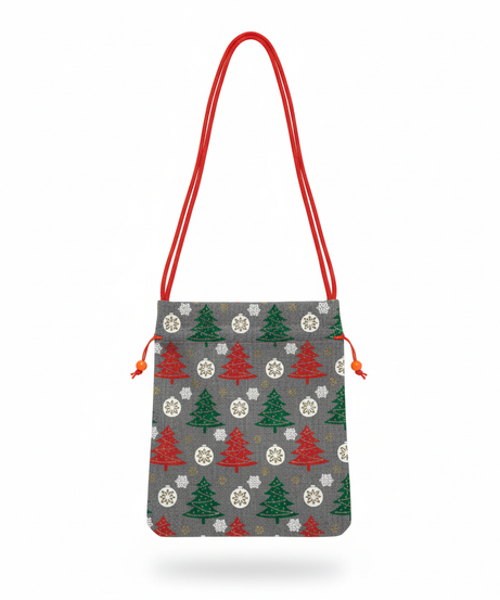 Festive Christmas Tree & Snowflake Drawstring Bag