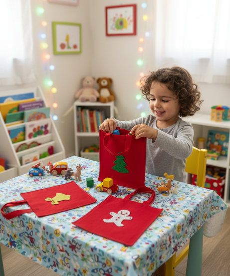Festive Reusable Gift Bag Set with Glitter Appliques - 1 Pack