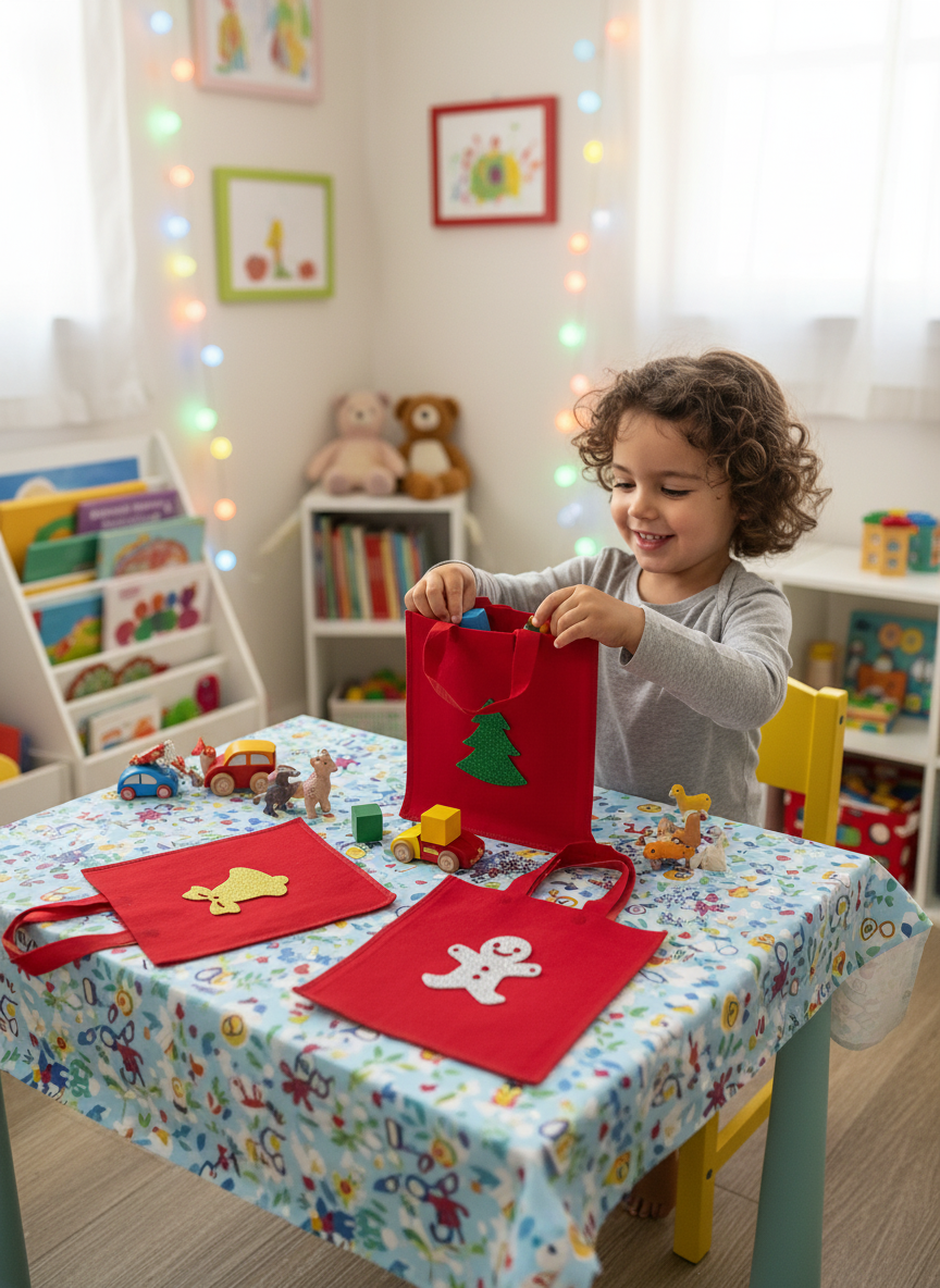 Festive Reusable Gift Bag Set with Glitter Appliques - 1 Pack