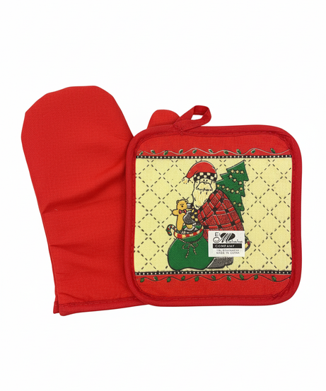 Festive Santa & Tree Oven Mitt & Pot Holder Set