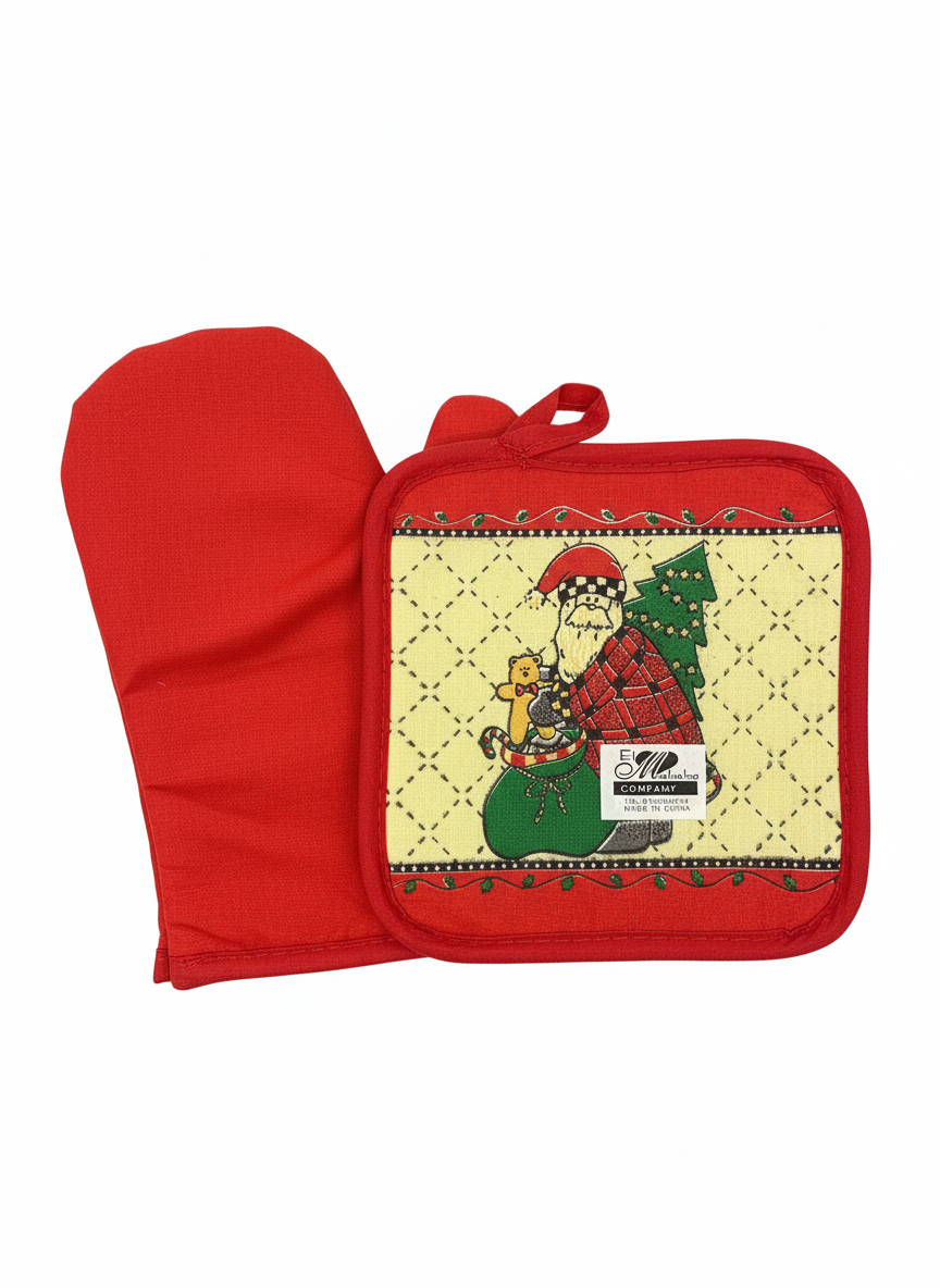 Festive Santa & Tree Oven Mitt & Pot Holder Set