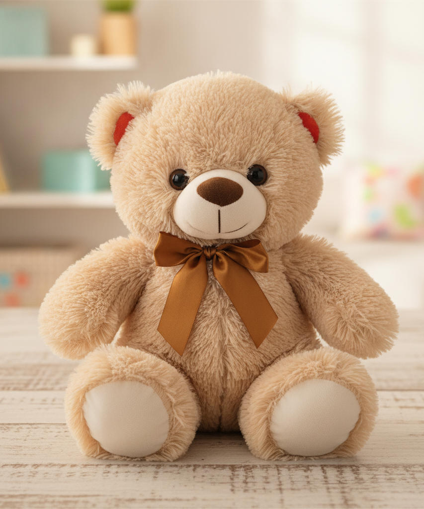 Fluffy Brown Teddy Bear with Bow