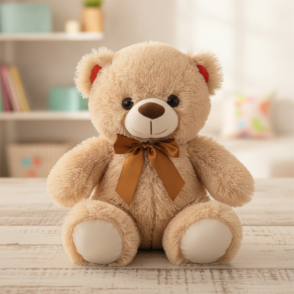 Fluffy Brown Teddy Bear with Bow