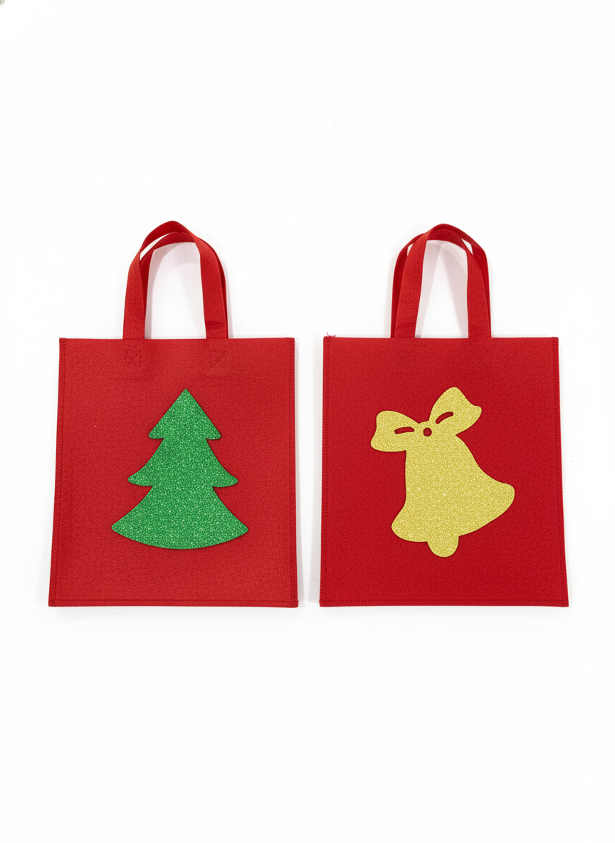 Glitter Christmas Felt Tote Bags (1 Pack)