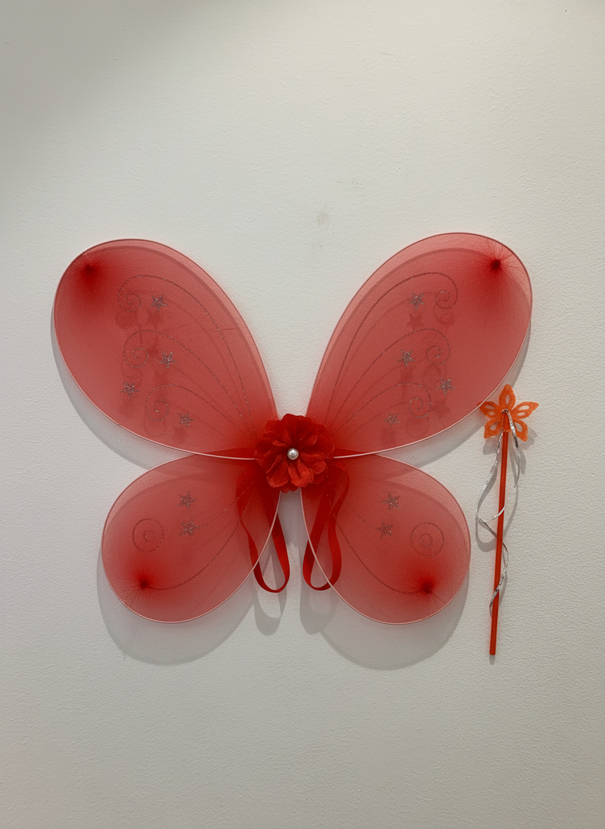Glitter Red Butterfly Fairy Wings & Wand Set