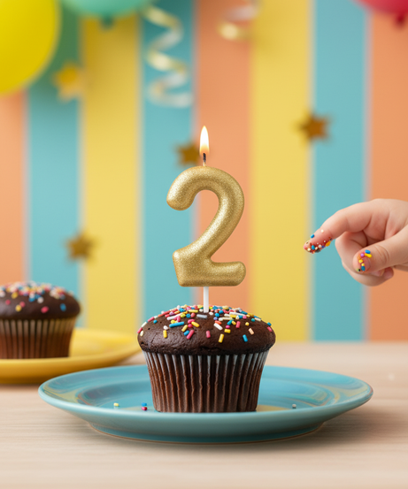 Gold Happy Birthday Number 2 Party Candle