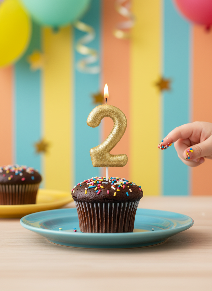 Gold Happy Birthday Number 2 Party Candle