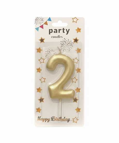 Gold Happy Birthday Number 2 Party Candle