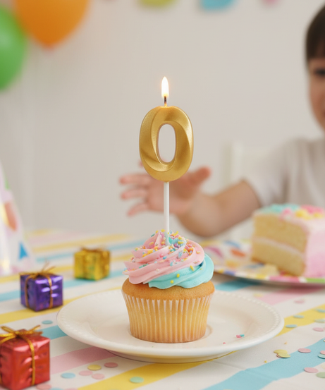 Gold Number 0 Birthday Candle