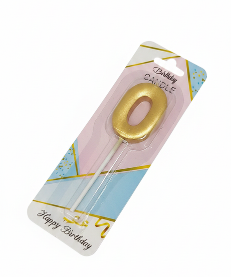 Gold Number 0 Birthday Candle