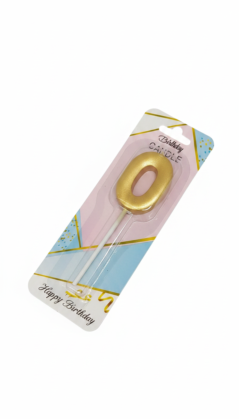 Gold Number 0 Birthday Candle