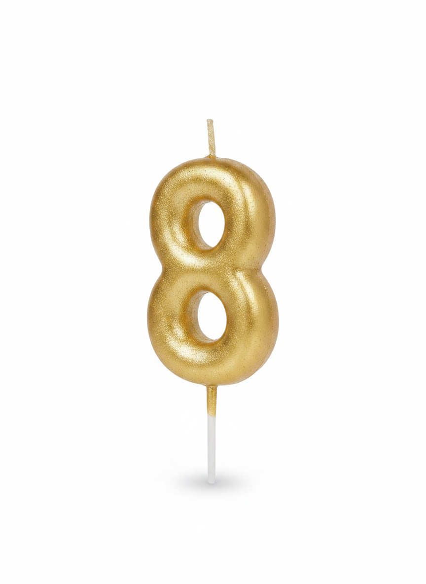 Gold Number 8 Party Birthday Candle
