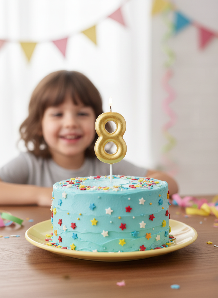 Gold Number 8 Party Birthday Candle