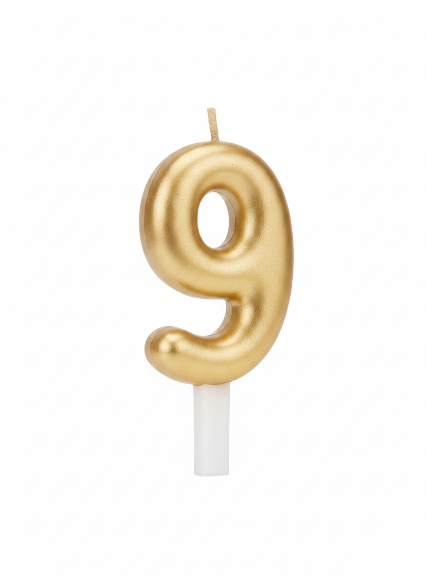 Gold Number 9 Party Candle