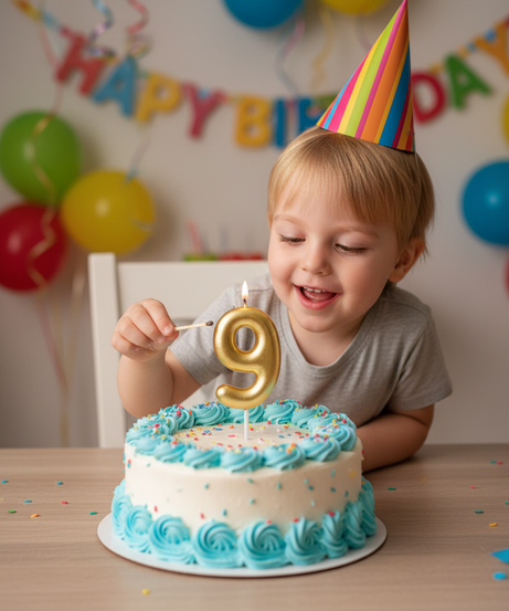 Gold Number 9 Party Candle