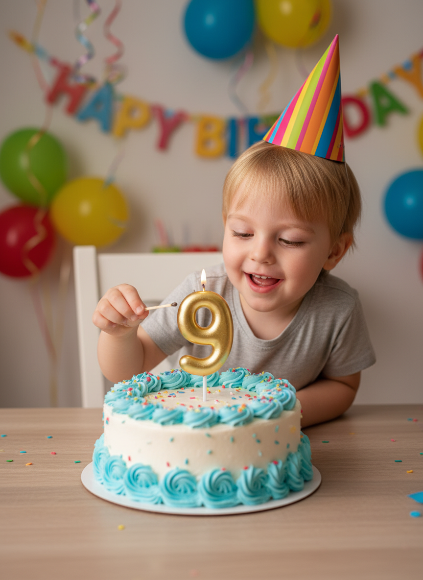 Gold Number 9 Party Candle