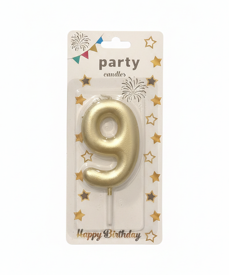 Gold Number 9 Party Candle
