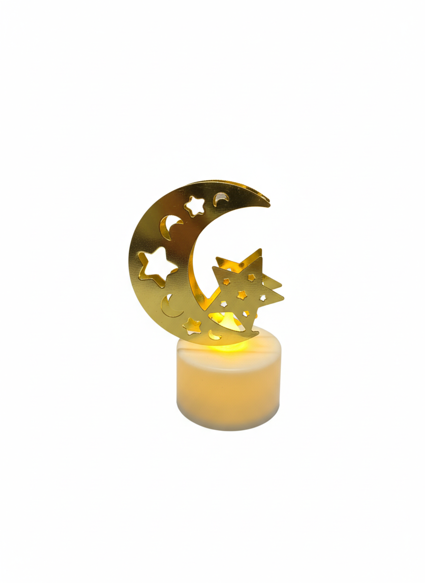 Golden Crescent Moon & Star LED Light