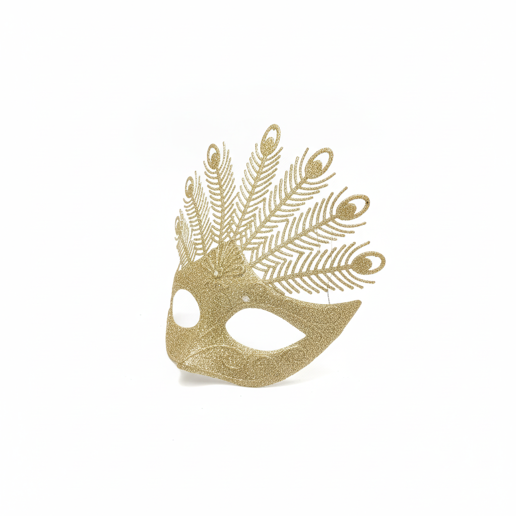 Golden Glitter Peacock Masquerade Mask