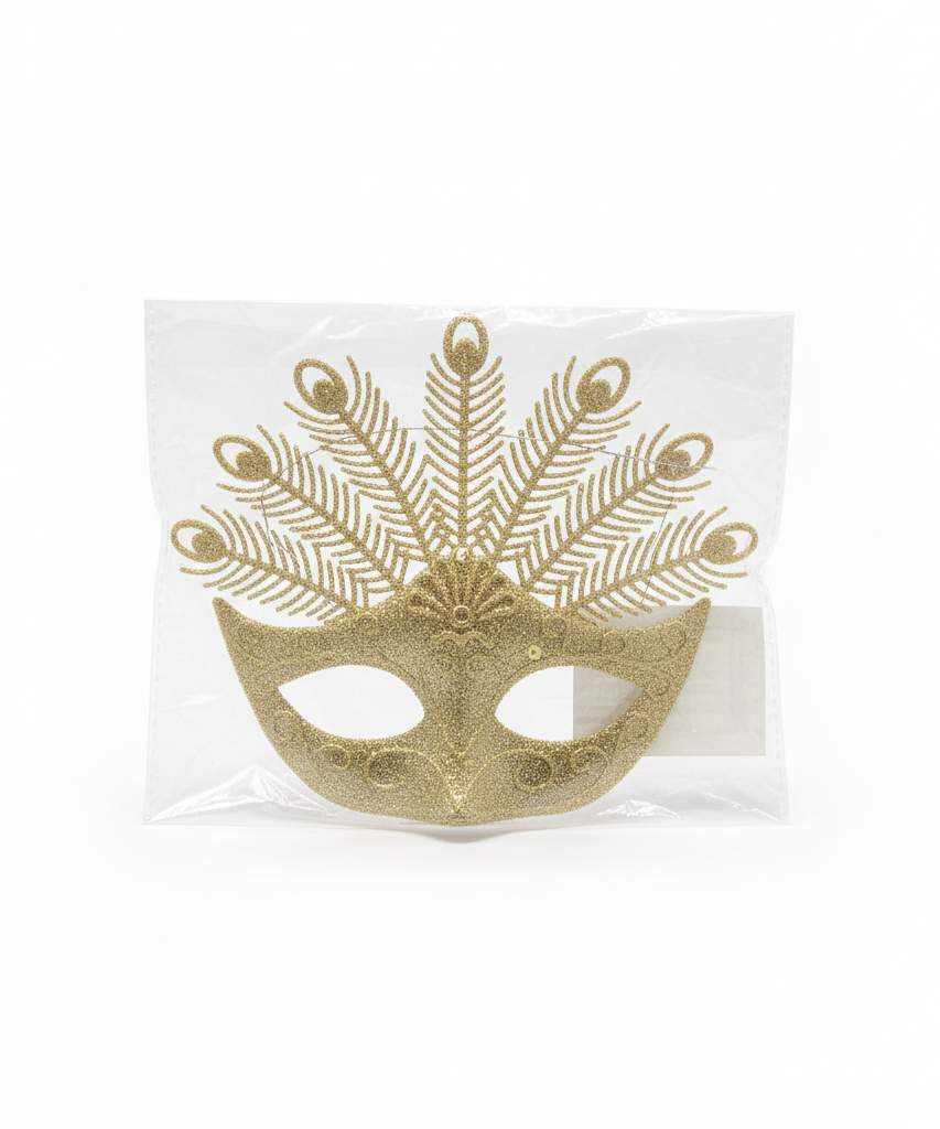 Golden Glitter Peacock Masquerade Mask