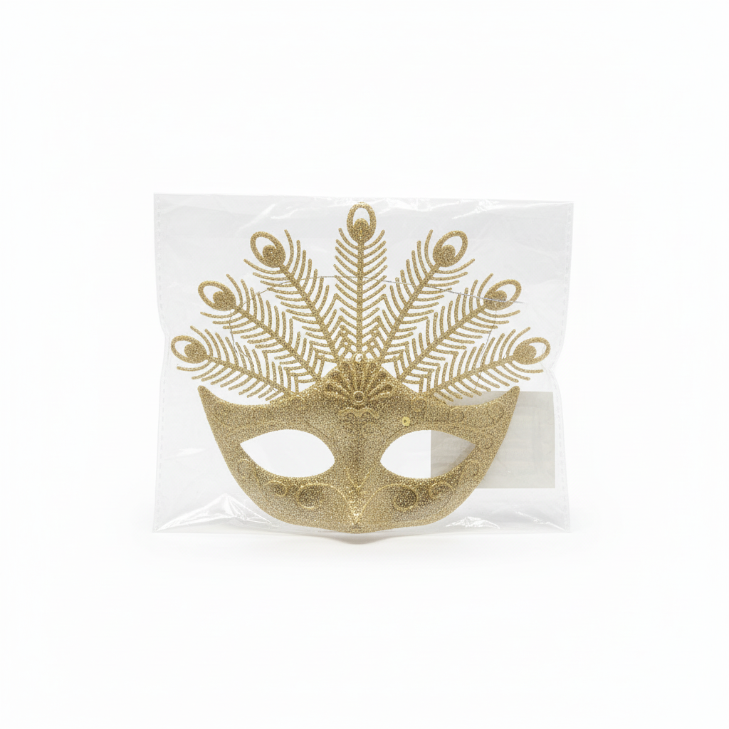 Golden Glitter Peacock Masquerade Mask