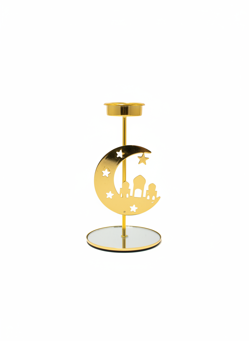 Golden Islamic Crescent Moon & Mosque Candle Holder
