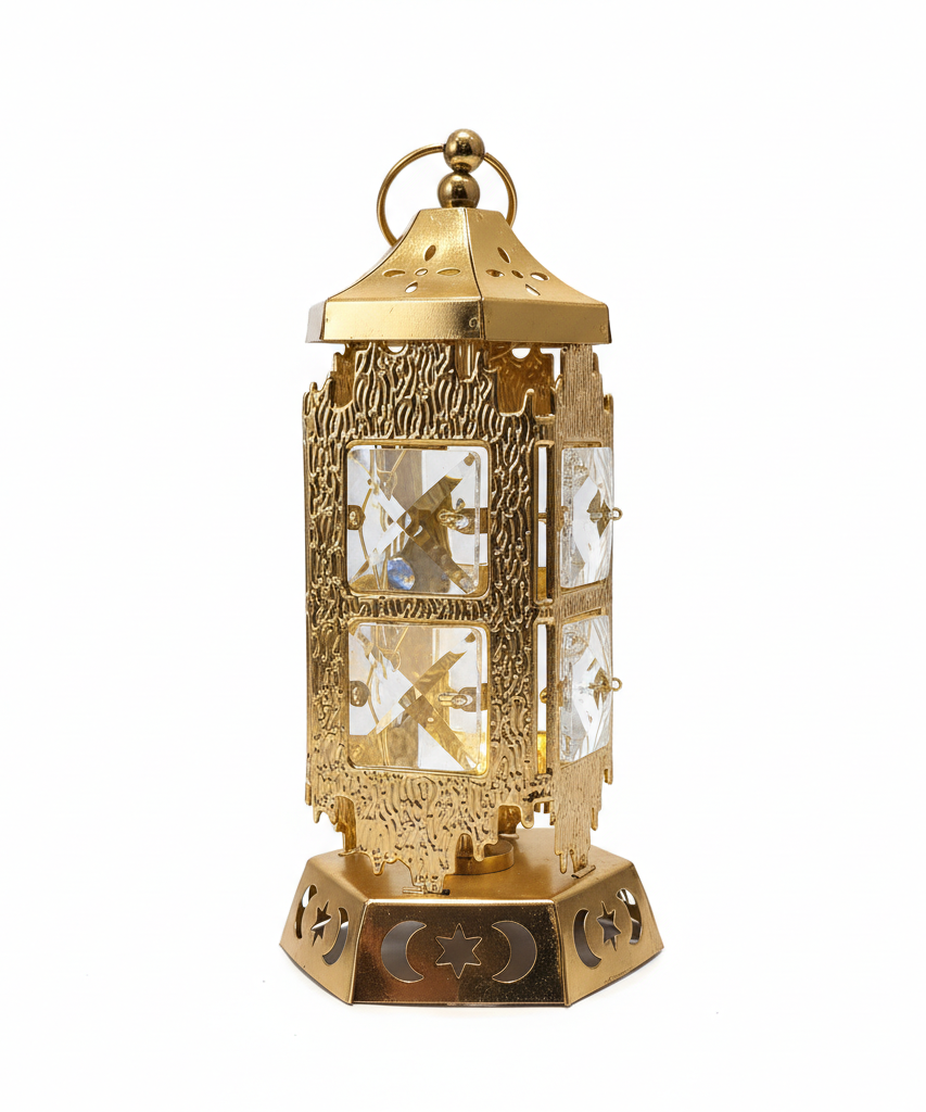 Golden Ornate Decorative Lantern with Crystal Accents