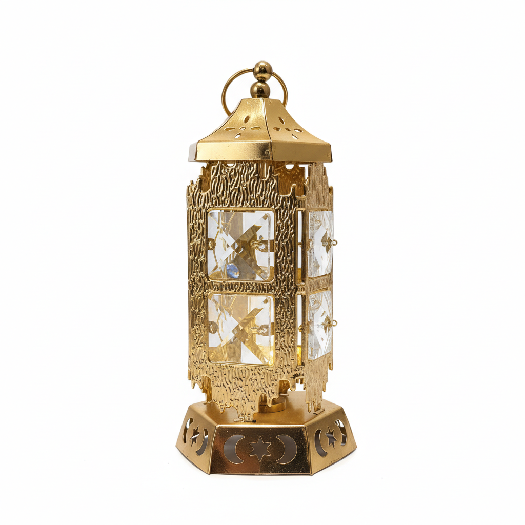 Golden Ornate Decorative Lantern with Crystal Accents