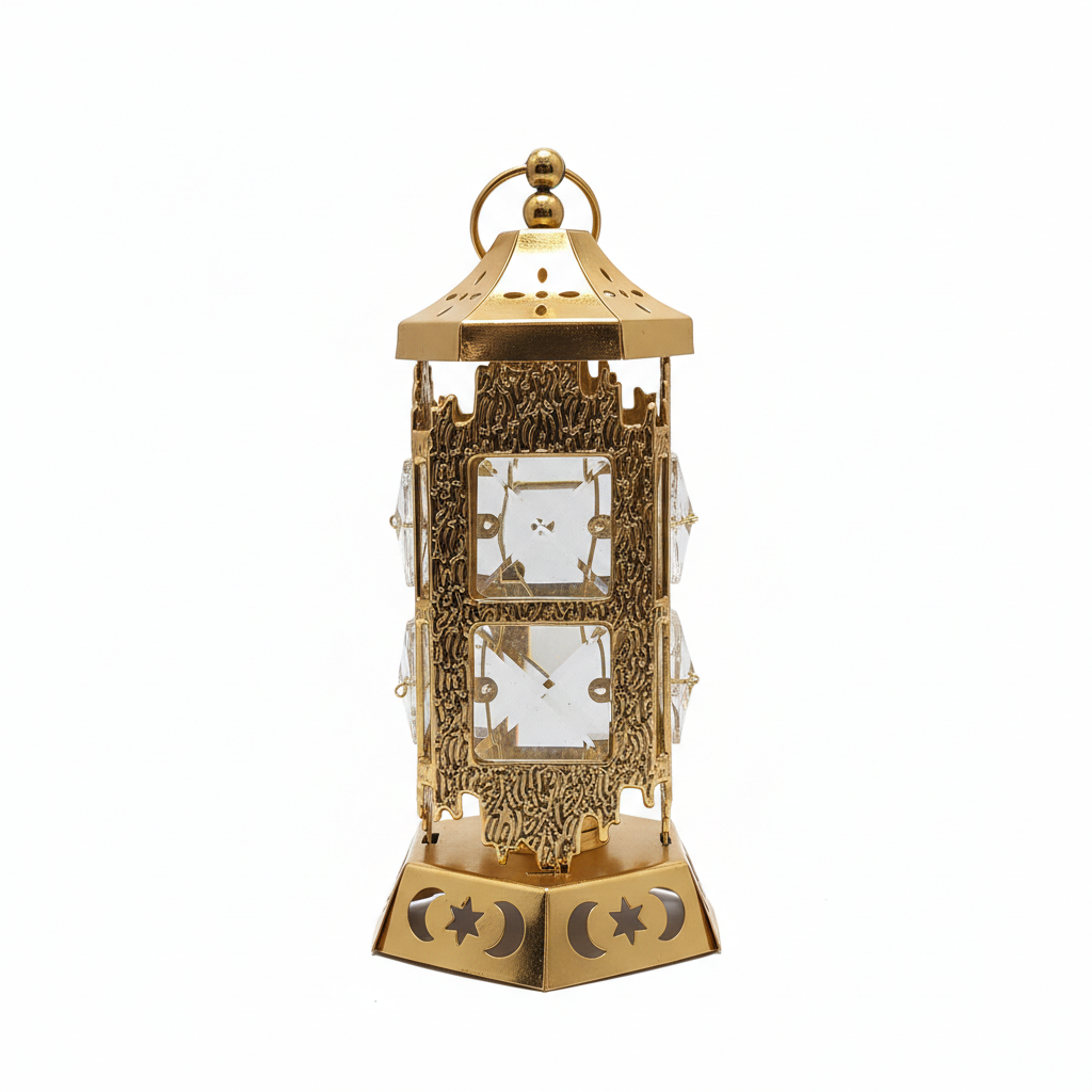 Golden Ornate Decorative Lantern with Crystal Accents