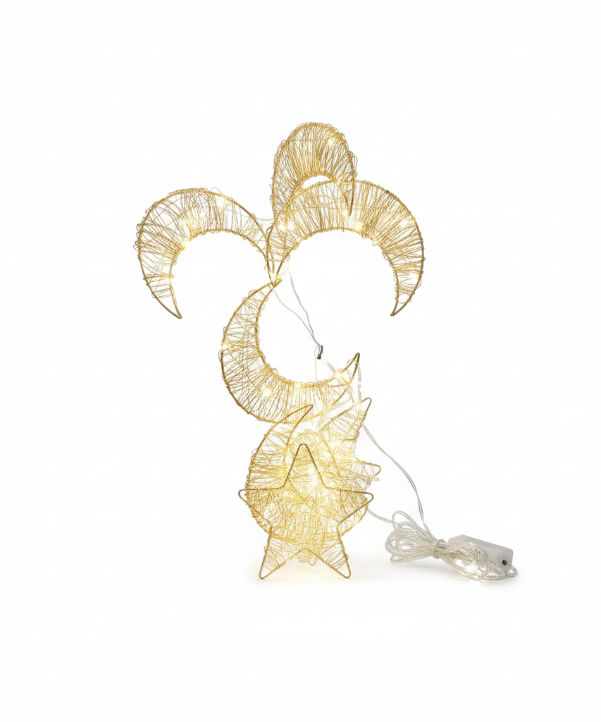 Golden Wire Crescent Moon & Star LED String Lights