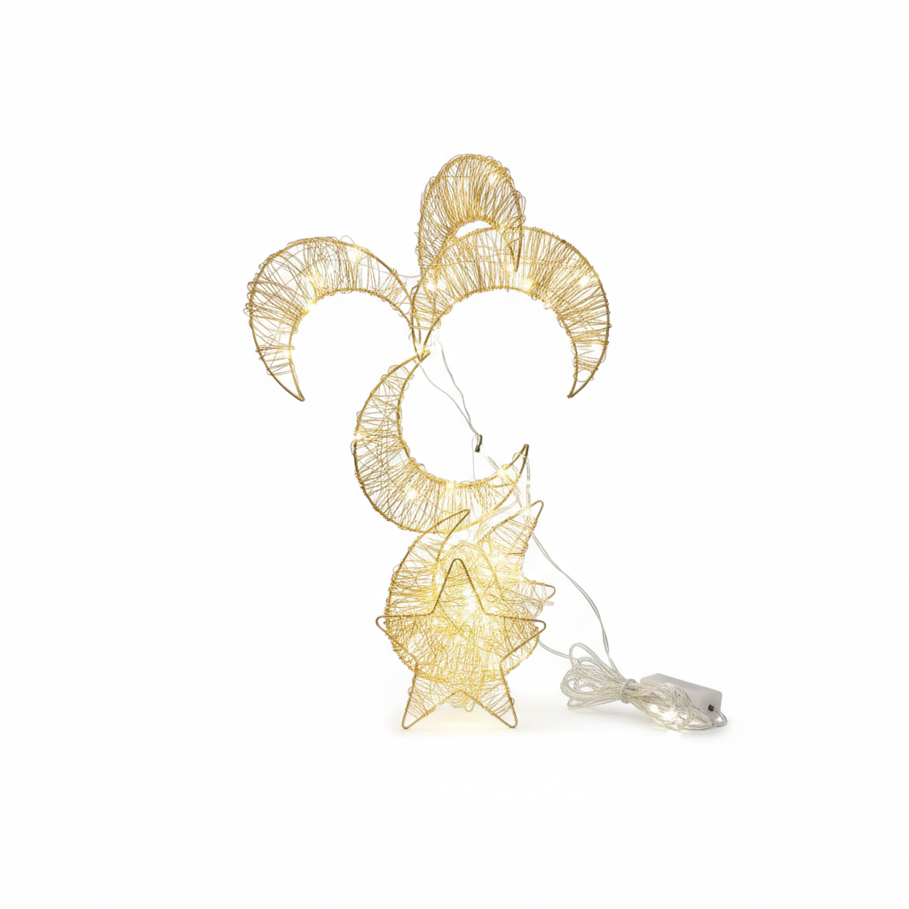 Golden Wire Crescent Moon & Star LED String Lights