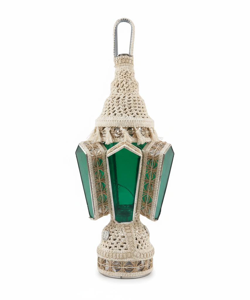 Handcrafted Woven Jute Decorative Lantern with Green Panels