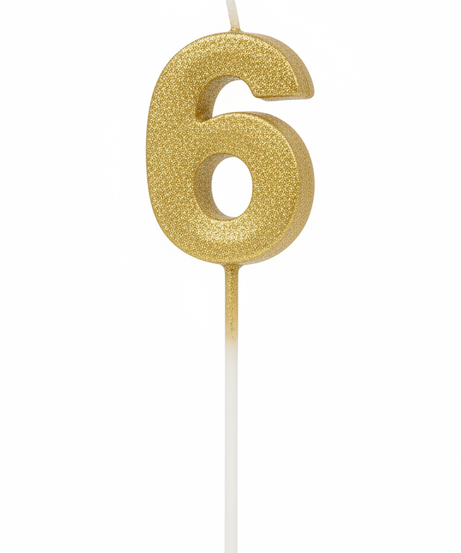 Happy Birthday Glitter Gold Number 6 Birthday Candle